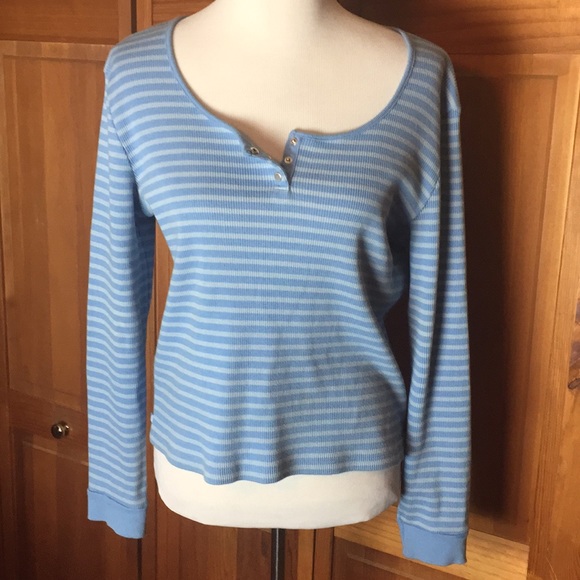 RALPH LAUREN Size LARGE Pullover Henley Dual-Blue Striped Ribbed Cotton $125 NEW - Picture 4 of 8